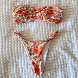 Floral Orange Bandeau Bikini Set